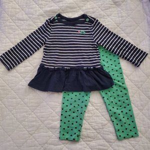 4/$20 Carter's Green & Navy Stripe Heart Set 18mo